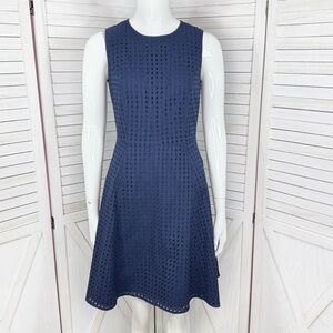 Cynthia Rowley Eyelet Sleeveless Skater Dress Navy Blue Size 2 Fit Flare
